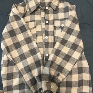 Plaid Button-Up Shirt in Grey and Cream